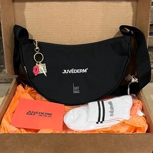 Juvéderm Day 2025 Swag Box Black Crossbody Moon Bag with Charms and Socks